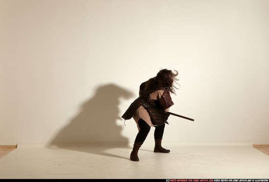 Man Adult Chubby White Fighting with sword Moving poses Army