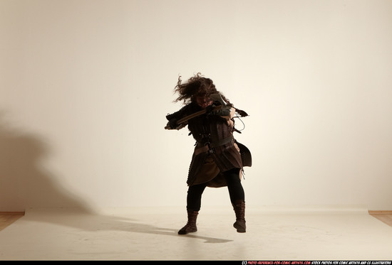 Man Adult Chubby White Fighting with sword Moving poses Army