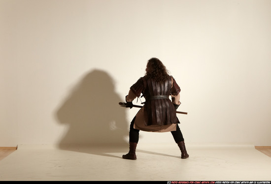 Man Adult Chubby White Fighting with sword Moving poses Army