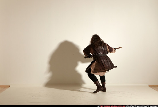 Man Adult Chubby White Fighting with sword Moving poses Army