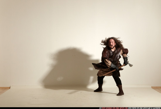 Man Adult Chubby White Fighting with sword Moving poses Army