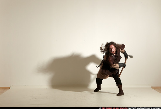 Man Adult Chubby White Fighting with sword Moving poses Army