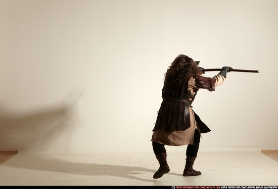 Man Adult Chubby White Fighting with sword Moving poses Army