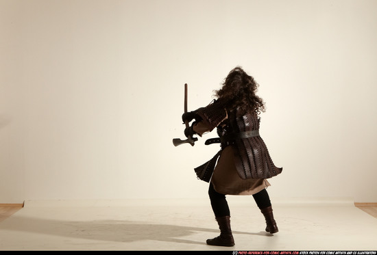 Man Adult Chubby White Fighting with sword Moving poses Army