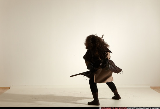 Man Adult Chubby White Fighting with sword Moving poses Army