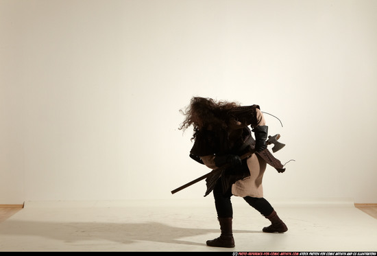 Man Adult Chubby White Fighting with sword Moving poses Army