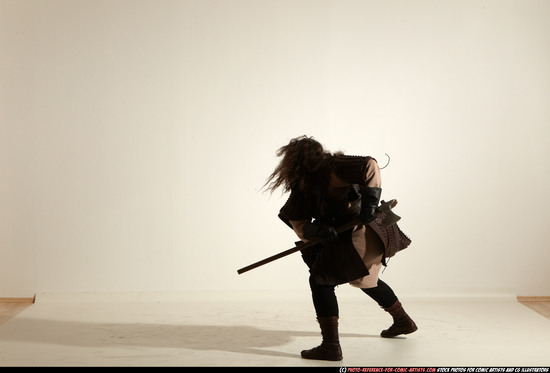 Man Adult Chubby White Fighting with sword Moving poses Army