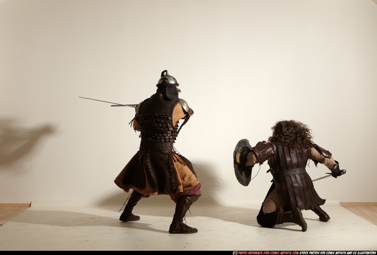 Adult Average White Fighting with sword Moving poses Army Men