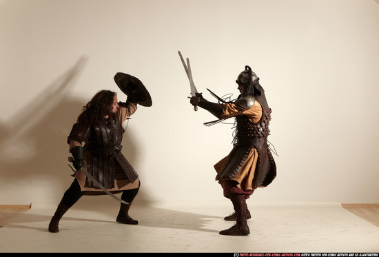 Adult Average White Fighting with sword Moving poses Army Men