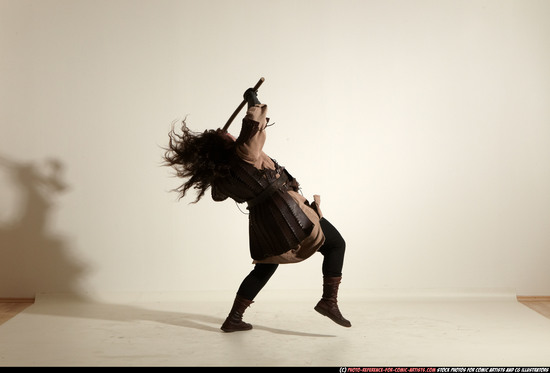 Man Adult Chubby White Fighting with sword Moving poses Army