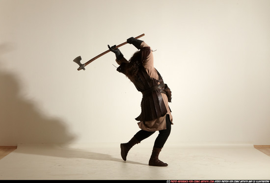 Man Adult Chubby White Fighting with sword Moving poses Army