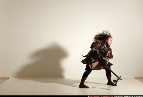 Man Adult Chubby White Fighting with sword Moving poses Army