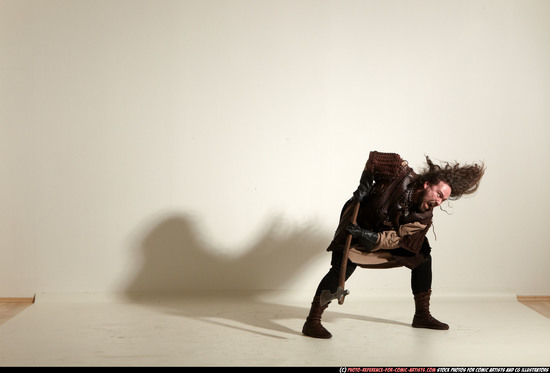 Man Adult Chubby White Fighting with sword Moving poses Army