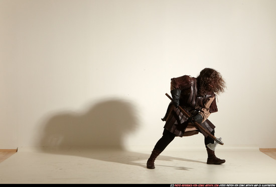 Man Adult Chubby White Fighting with sword Moving poses Army