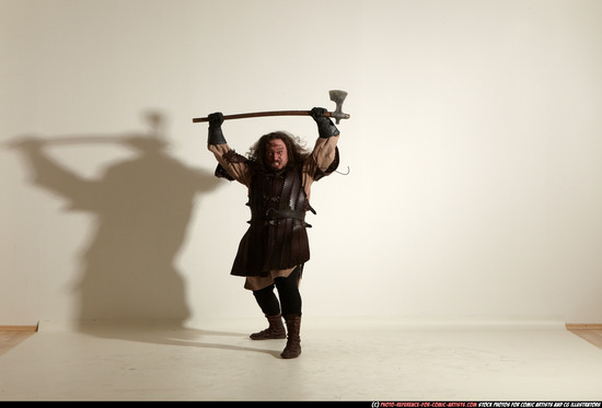 Man Adult Chubby White Fighting with sword Moving poses Army