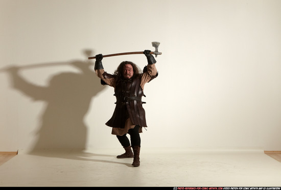 Man Adult Chubby White Fighting with sword Moving poses Army