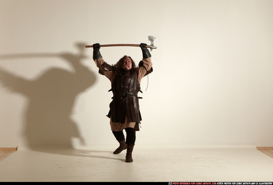 Man Adult Chubby White Fighting with sword Moving poses Army