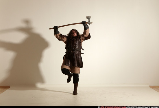 Man Adult Chubby White Fighting with sword Moving poses Army