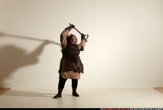 Man Adult Chubby White Fighting with sword Moving poses Army