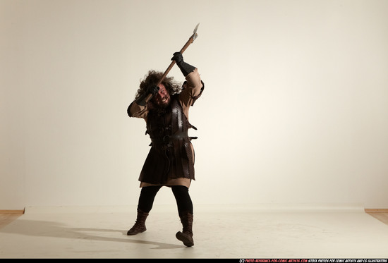 Man Adult Chubby White Fighting with sword Moving poses Army