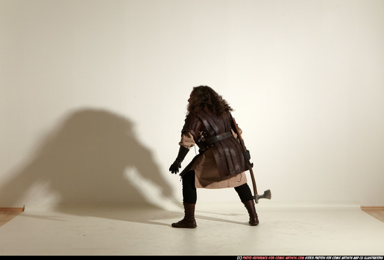 Man Adult Chubby White Fighting with sword Moving poses Army