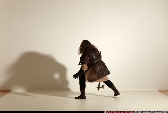 Man Adult Chubby White Fighting with sword Moving poses Army