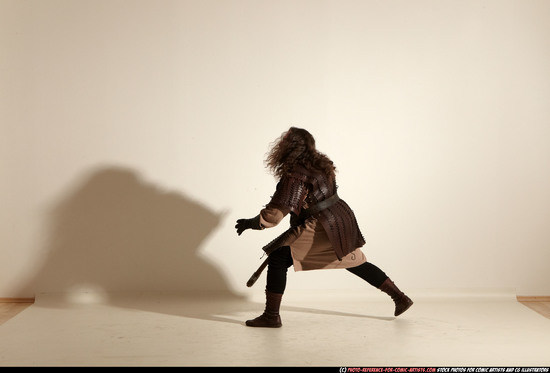 Man Adult Chubby White Fighting with sword Moving poses Army