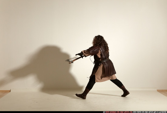 Man Adult Chubby White Fighting with sword Moving poses Army