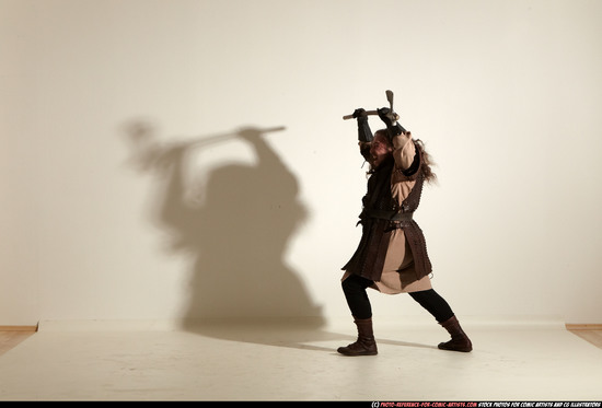 Man Adult Chubby White Fighting with sword Moving poses Army