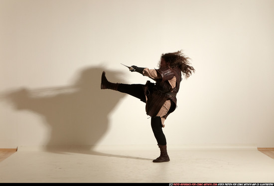 Man Adult Chubby White Fighting with sword Moving poses Army