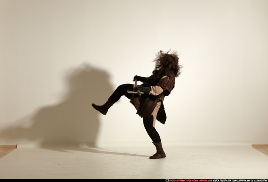 Man Adult Chubby White Fighting with sword Moving poses Army