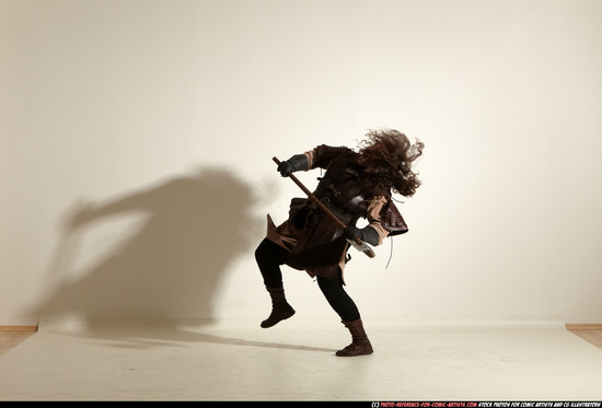 Man Adult Chubby White Fighting with sword Moving poses Army