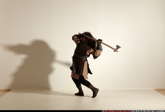 Man Adult Chubby White Fighting with sword Moving poses Army