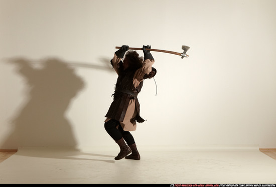 Man Adult Chubby White Fighting with sword Moving poses Army