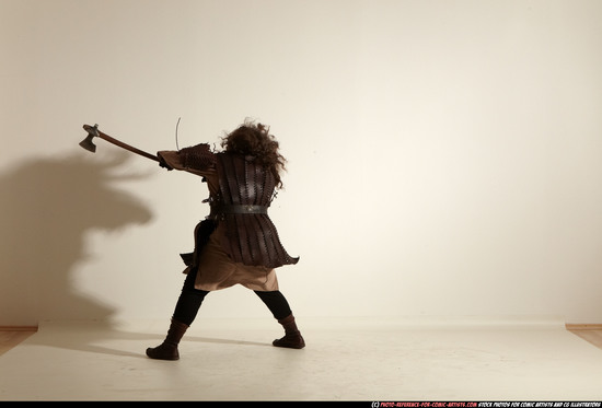 Man Adult Chubby White Fighting with sword Moving poses Army