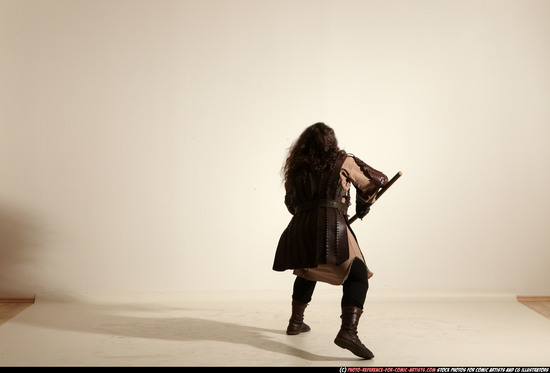 Man Adult Chubby White Fighting with sword Moving poses Army