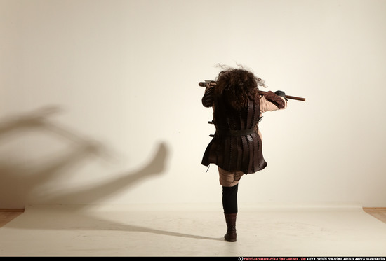 Man Adult Chubby White Fighting with sword Moving poses Army