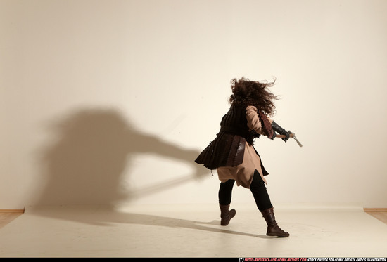 Man Adult Chubby White Fighting with sword Moving poses Army