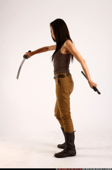 Woman Young Athletic Fighting with sword Standing poses Casual Asian