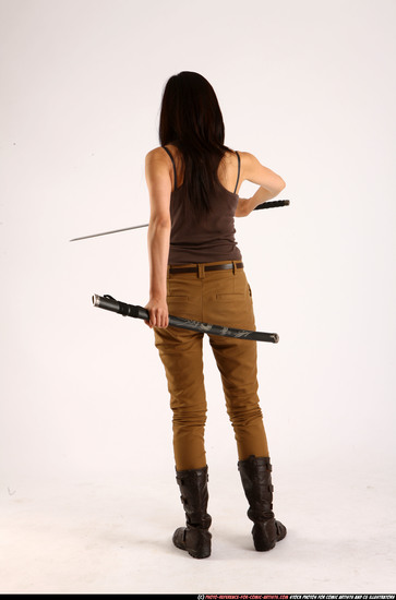 Woman Young Athletic Fighting with sword Standing poses Casual Asian