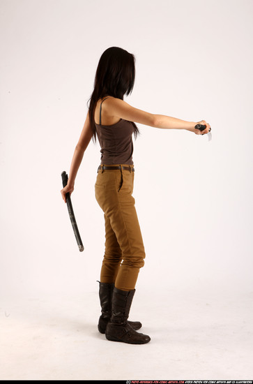 Woman Young Athletic Fighting with sword Standing poses Casual Asian