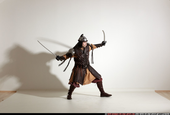 Man Adult Athletic White Fighting with sword Moving poses Army