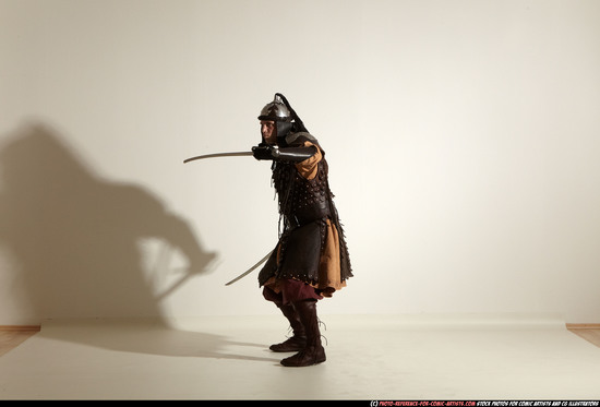 Man Adult Athletic White Fighting with sword Moving poses Army