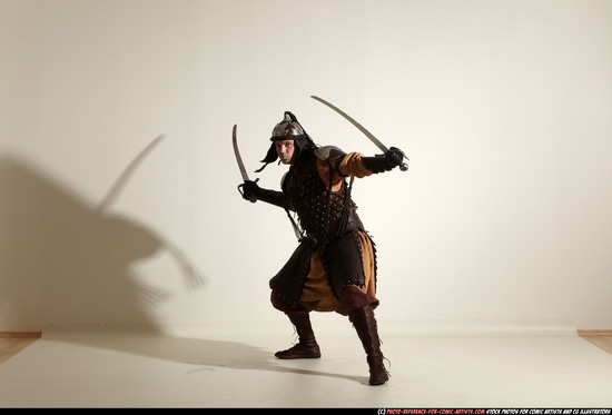 Man Adult Athletic White Fighting with sword Moving poses Army