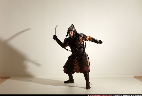 Man Adult Athletic White Fighting with sword Moving poses Army