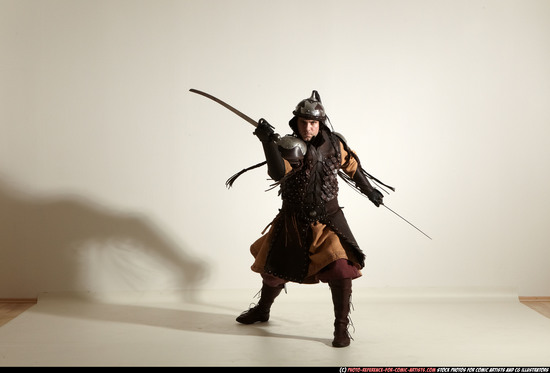 Man Adult Athletic White Fighting with sword Moving poses Army