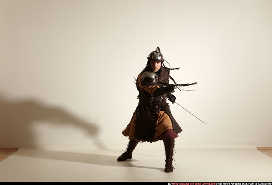 Man Adult Athletic White Fighting with sword Moving poses Army