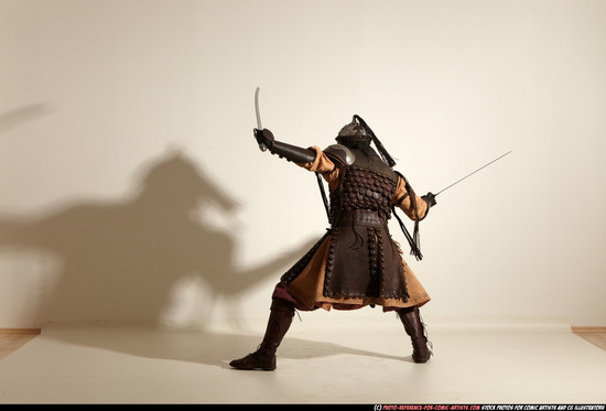 Man Adult Athletic White Fighting with sword Moving poses Army