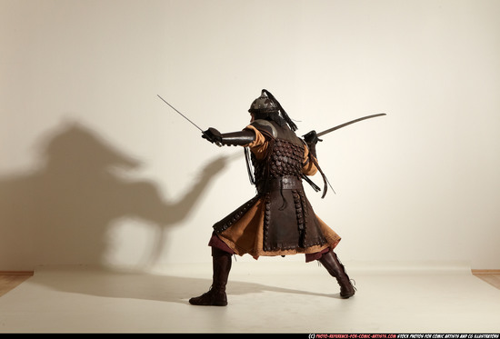 Man Adult Athletic White Fighting with sword Moving poses Army