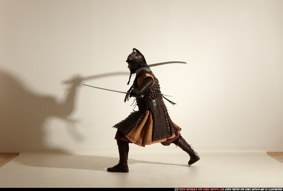 Man Adult Athletic White Fighting with sword Moving poses Army